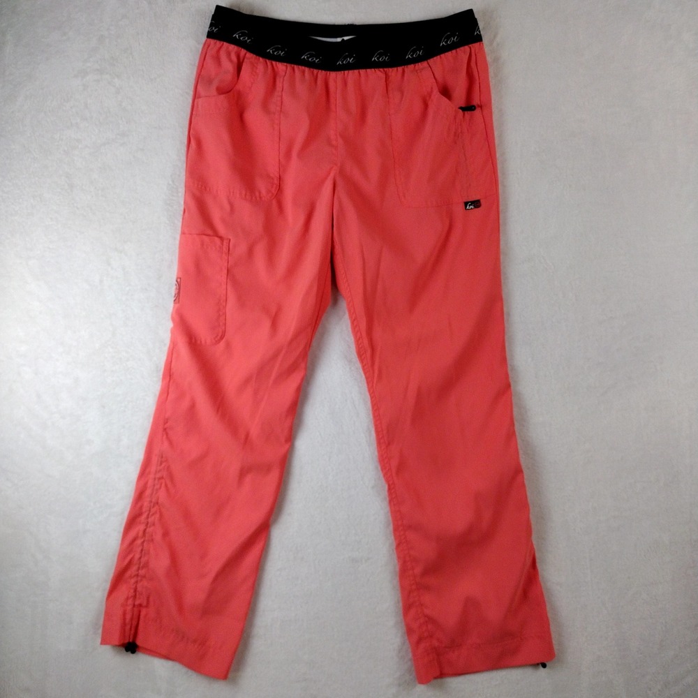 Koi Lite Peace Scrub Pants Coral Pink Slim Fit Mechanical Stretch Large Regular